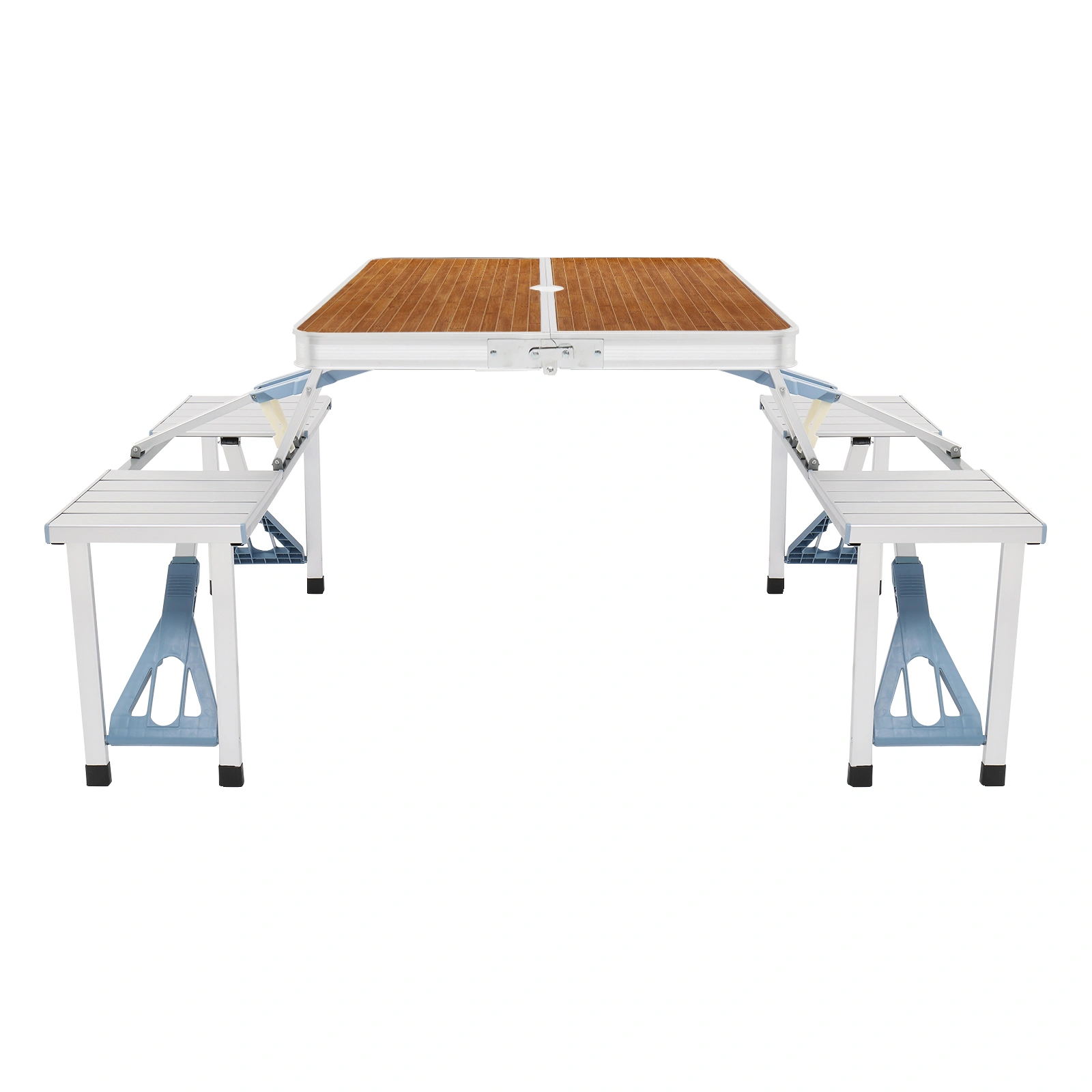 136*85.5*67cm 50kg Aluminum Alloy Table And Chair One Piece Camping One Piece Table And Chair Wood Grain Color view 6