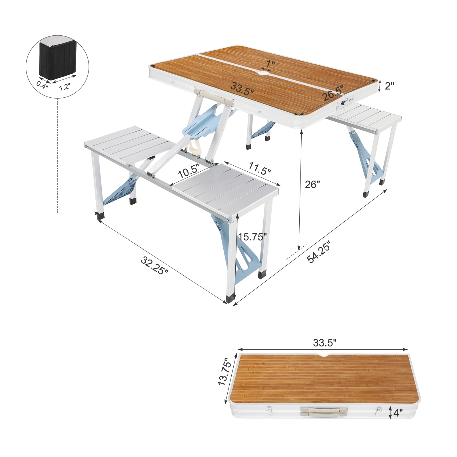 136*85.5*67cm 50kg Aluminum Alloy Table And Chair One Piece Camping One Piece Table And Chair Wood Grain Color view 9