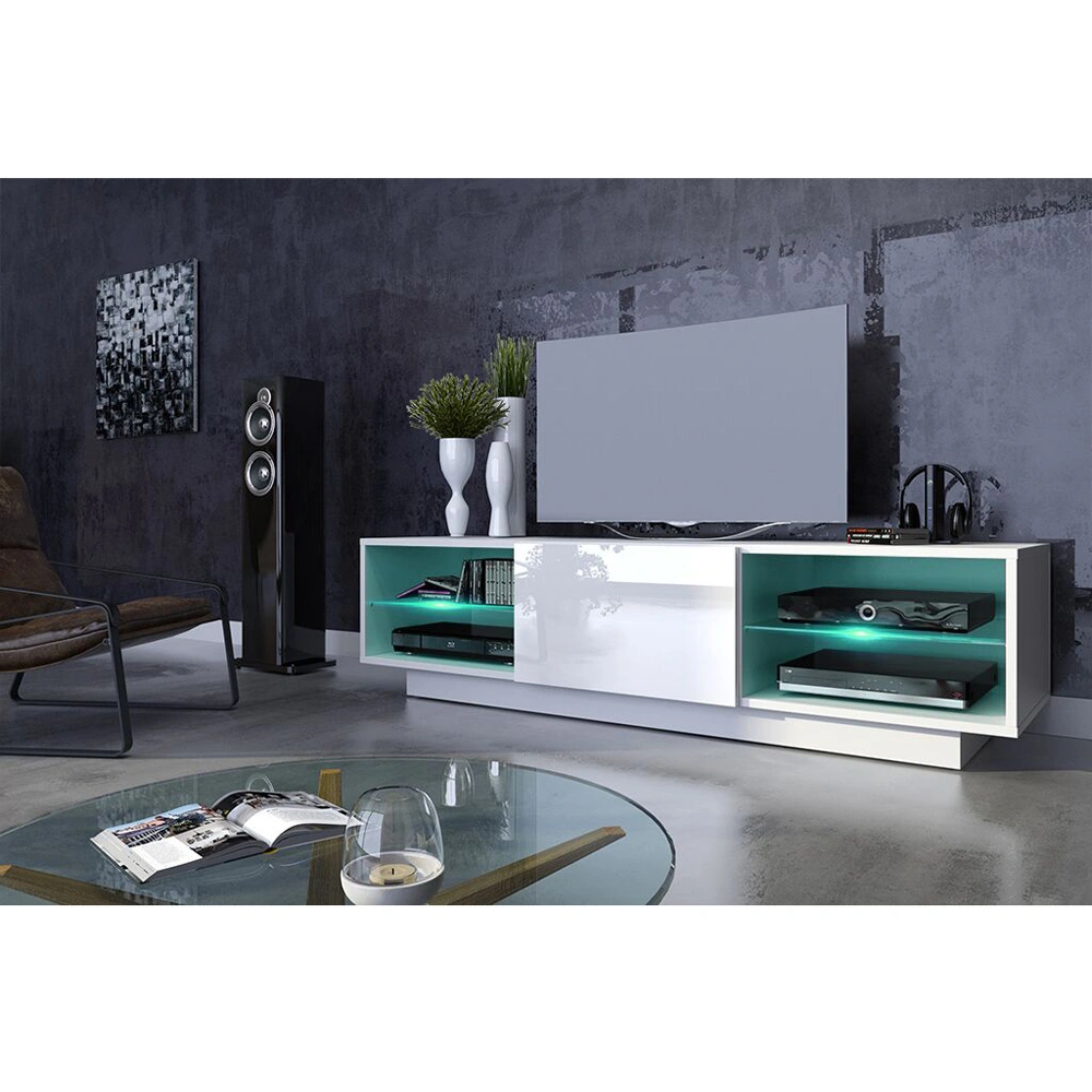 White 2-Tier LED TV Cabinet - Elegant Home Entertainment Console Stand with Modern Design for Living Room Bedroom