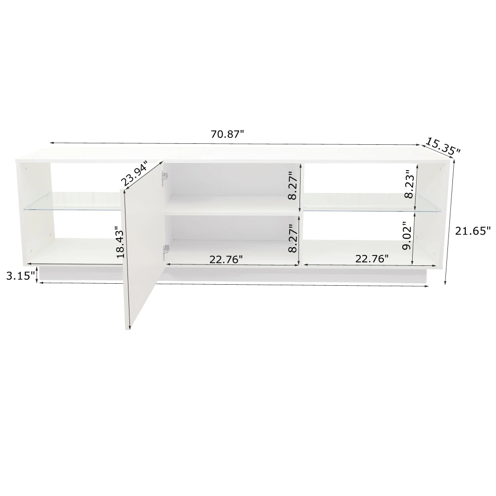 White 2-Tier LED TV Cabinet - Elegant Home Entertainment Console Stand with Modern Design for Living Room Bedroom view 3