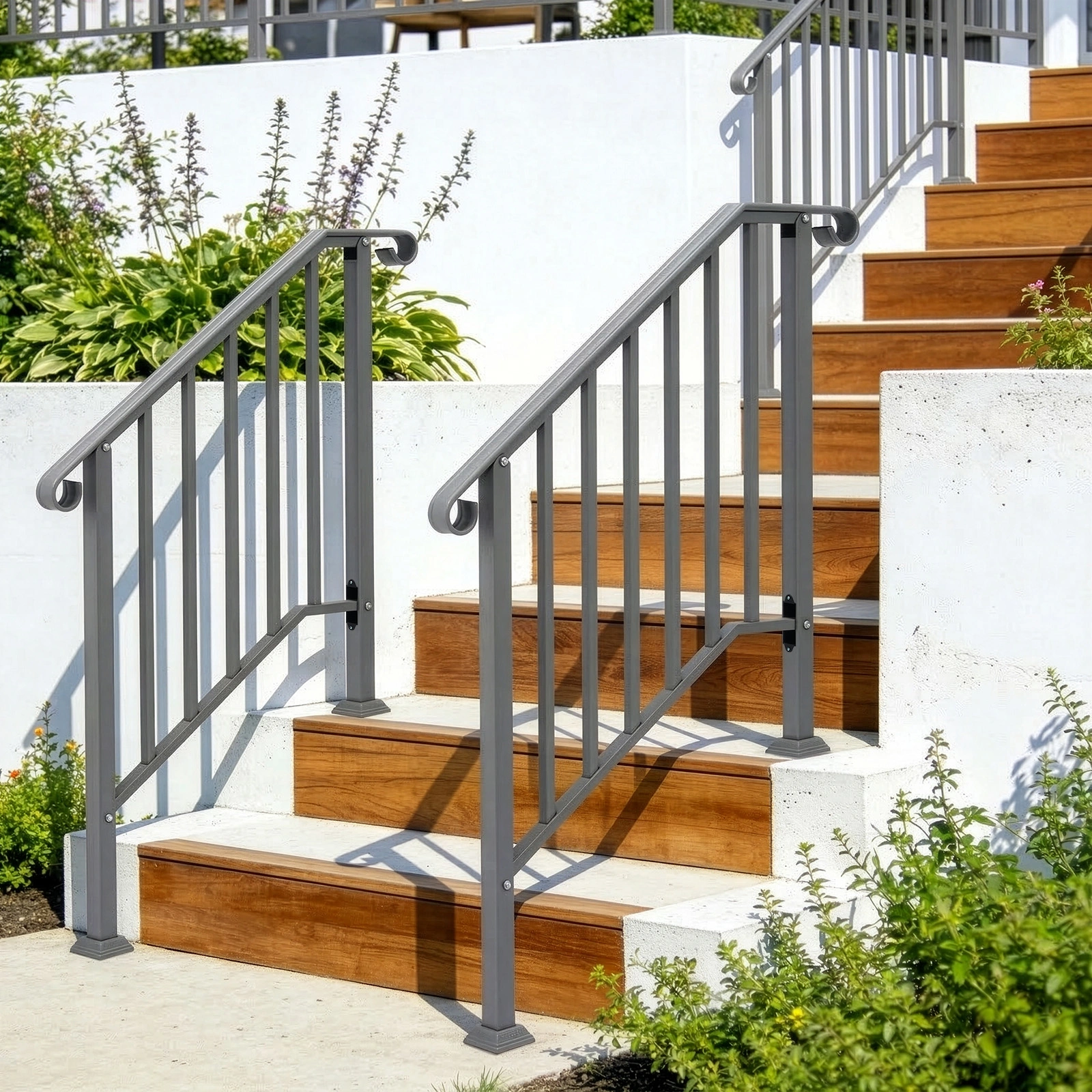 Silver Outdoor 2-Step Iron Handrail view 11