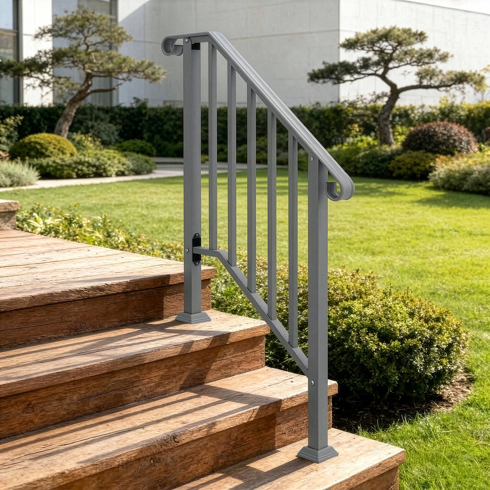 Silver Outdoor 2-Step Iron Handrail view 5