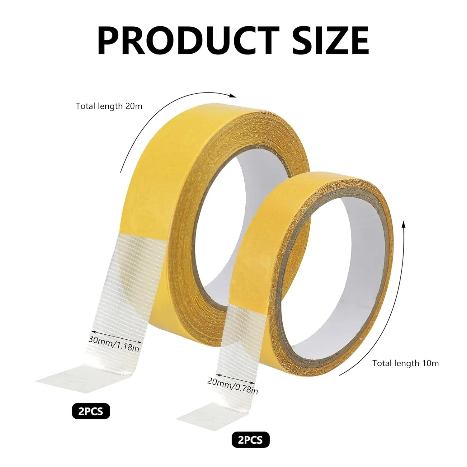 Cragmut 4 Rolls Double Sided Tape, Waterproof Transparent Glass Fiber Mesh Tape 20mm x 10m & 30mm x 20m view 2