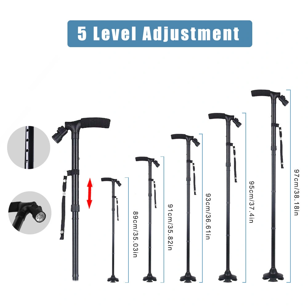 5-Level Adjustable Foldable Walking Cane w/ LED Light Portable Hiking Travel Stick view 2