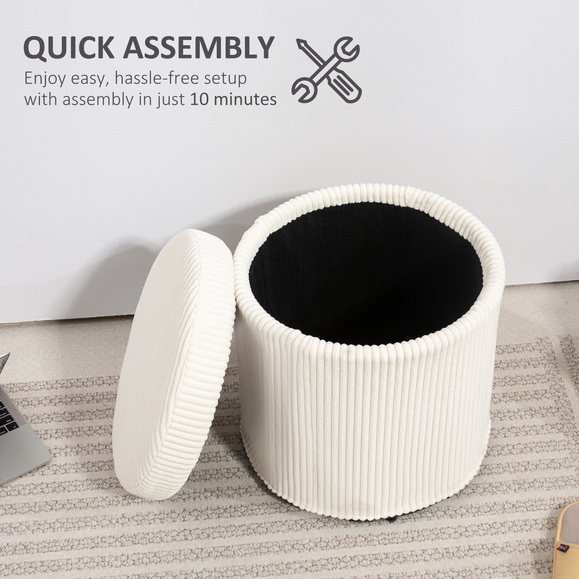 Fabric Storage Ottoman with Hidden Compartment, Foldable Footrest Bench Seat, Compact Living Room Storage view 5