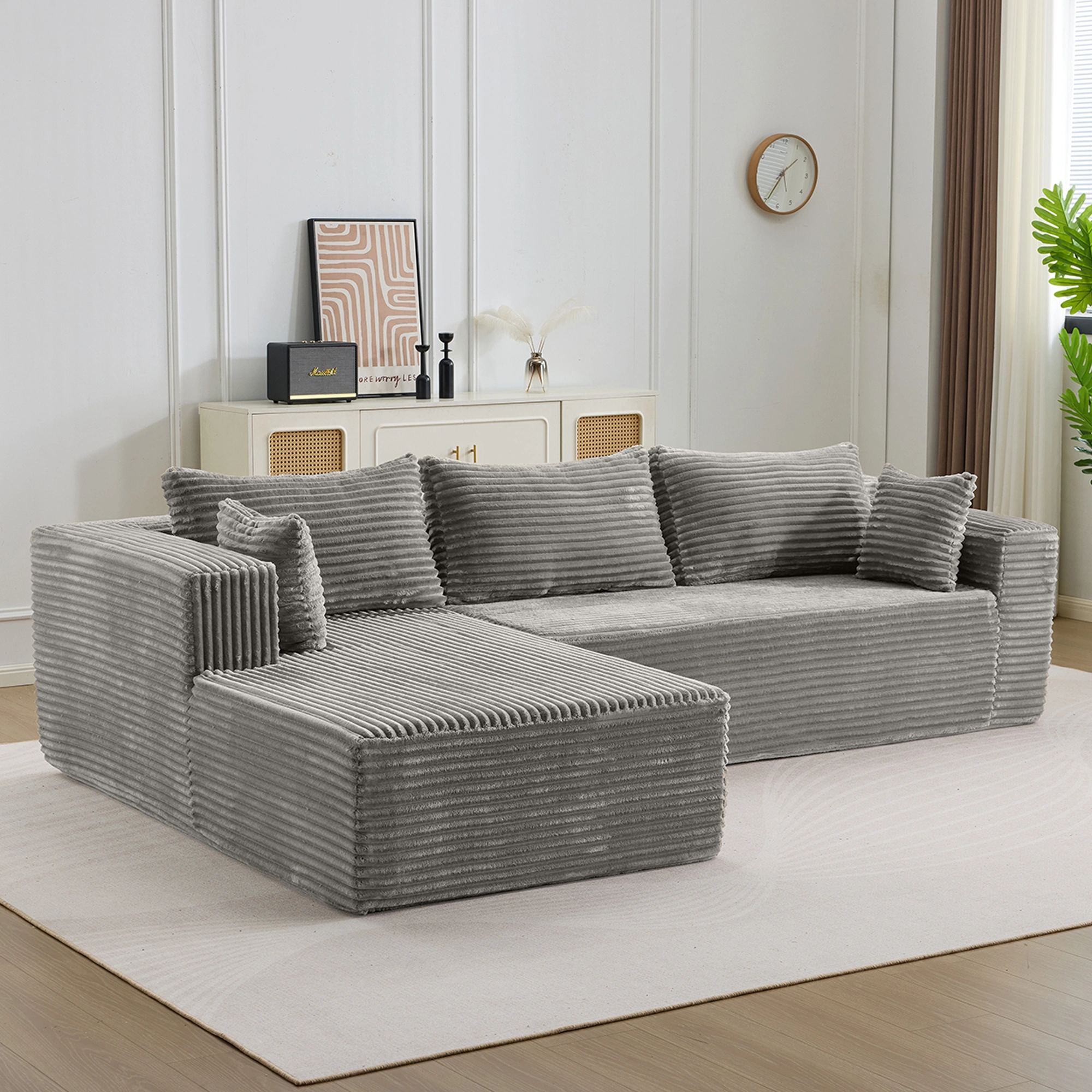 Compression Sectional Couch with Chaise, Boneless L-Shape Sofa Deep Seat Modular Sleeper for Living Room Bedroom view 2