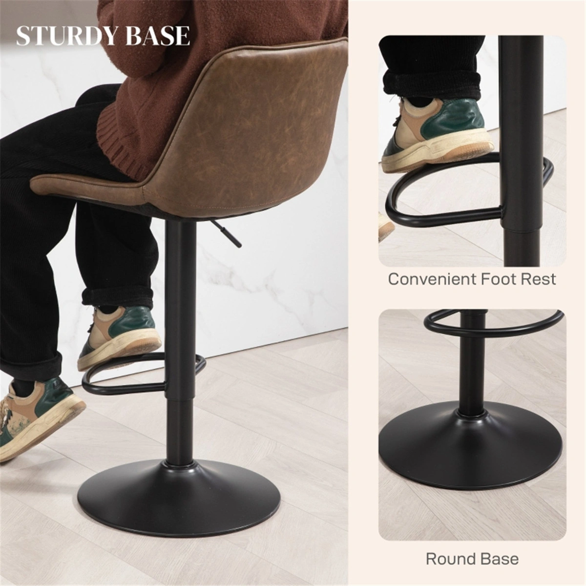 Contemporary Bar Stools Dining Chair Office Chair, Set of 2, 26" Height, Padded Seat, Chrome Base, Ergonomic Back Support, Gray view 2