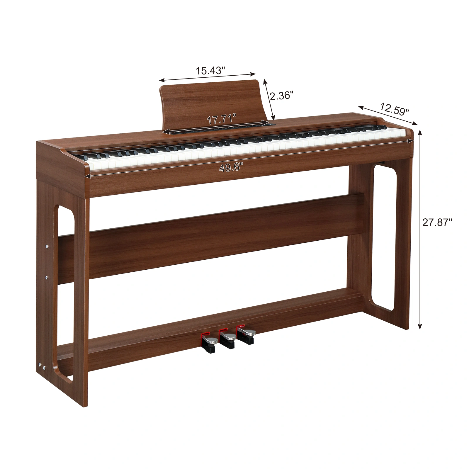 GDP-104 Digital Piano 88 Keys Full Weighted Keyboard with Furniture Stand, Triple Pedals, Headphone & Power Adapter, Black Walnut, All Levels view 3