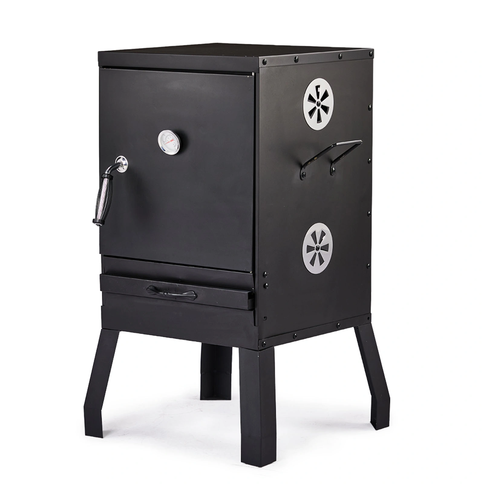 Portable Outdoor Smoker with 2 Detachable Grill Netting Smoking Racks, Charcoal Pan, 4 Air Vents, Thermometer, Vertical Charcoal Smoker for Barbecue Camping Backyard Grill