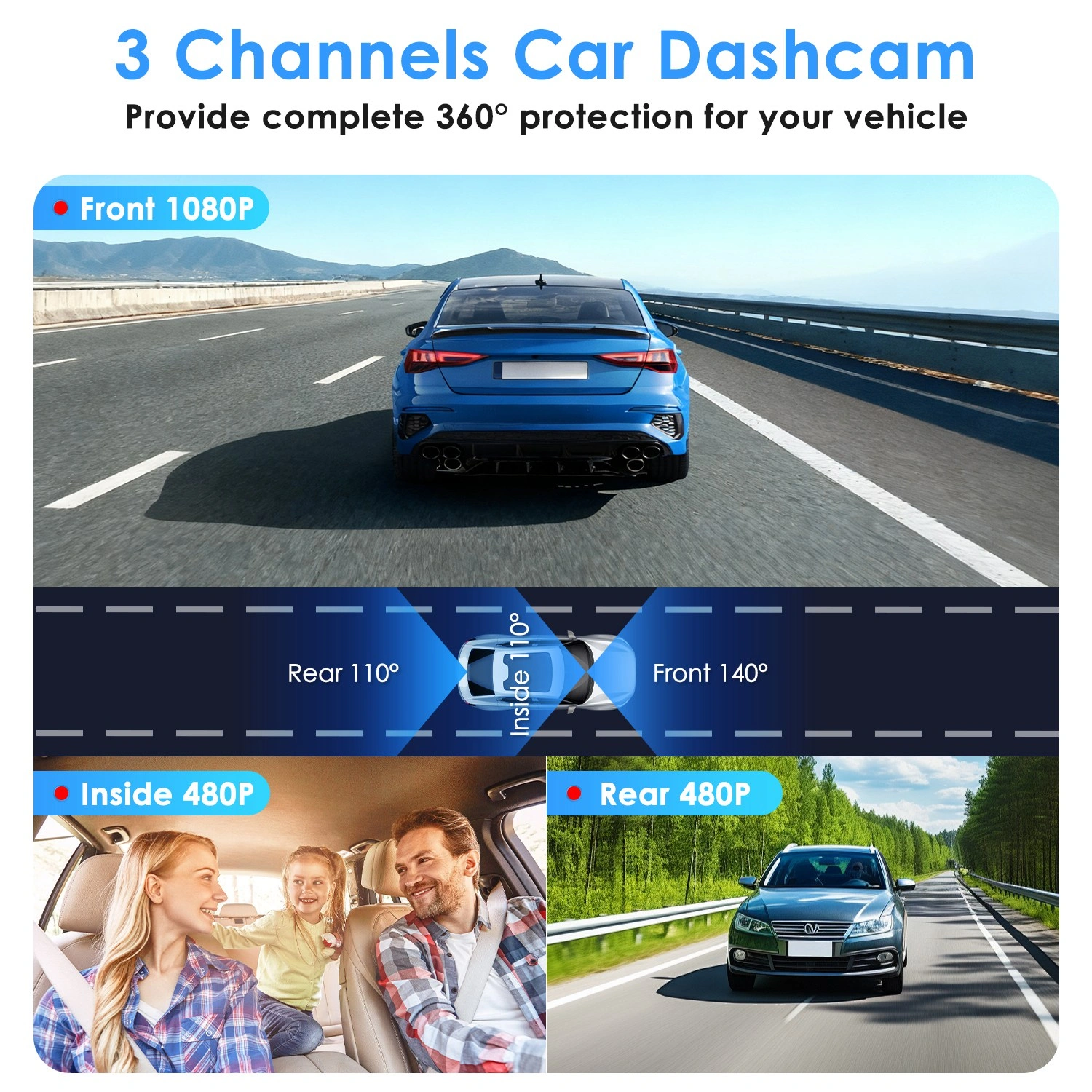 3 Channel Dash Cam 1080 view 3