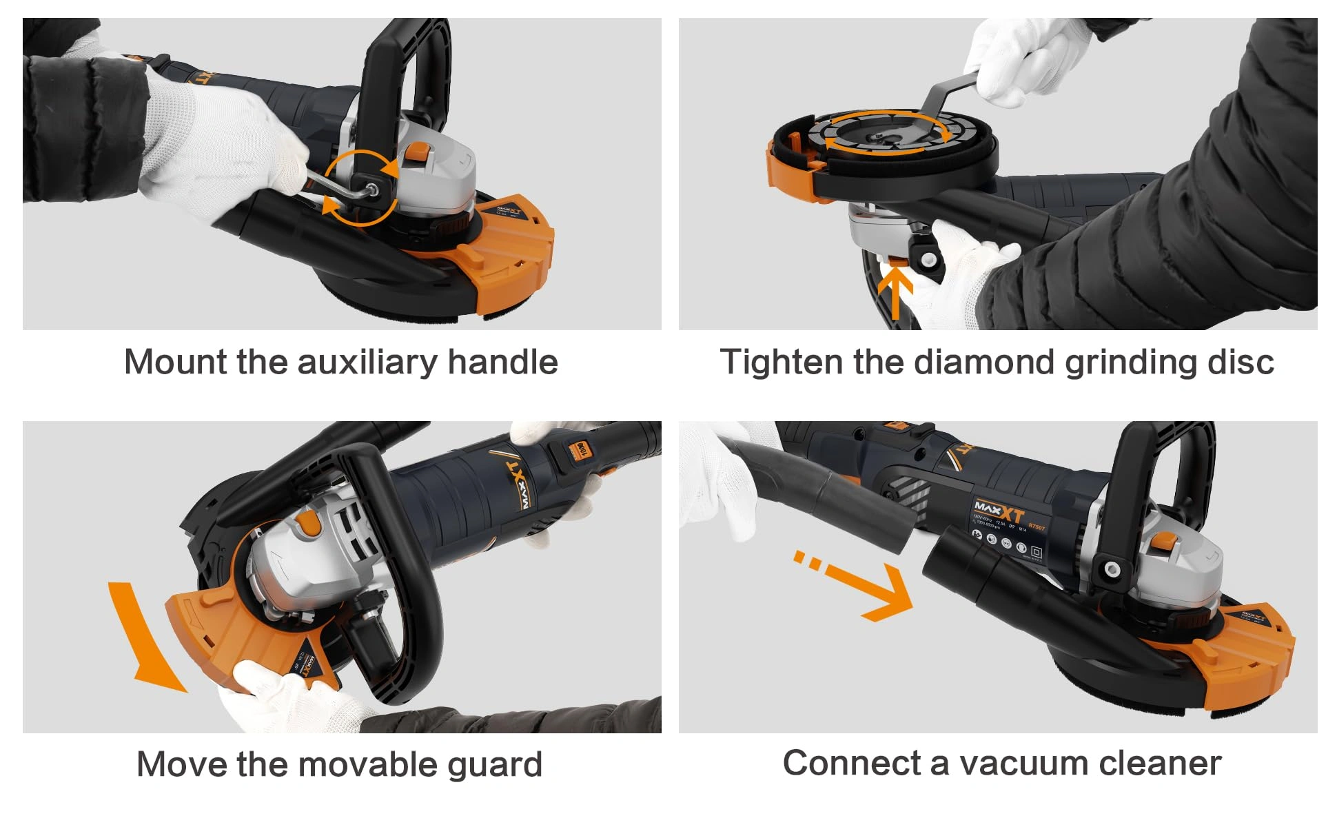 5 Inch Concrete Surfacing Grinder, 1500W 14A Motor, 7 Adjustable Speed Angle Grinder Kit with Diamond Disc, Removable Guard[Unable ship on weekends, TK/TEMU only for pickup, only TX10643 warehouse supports GOFO] view 5