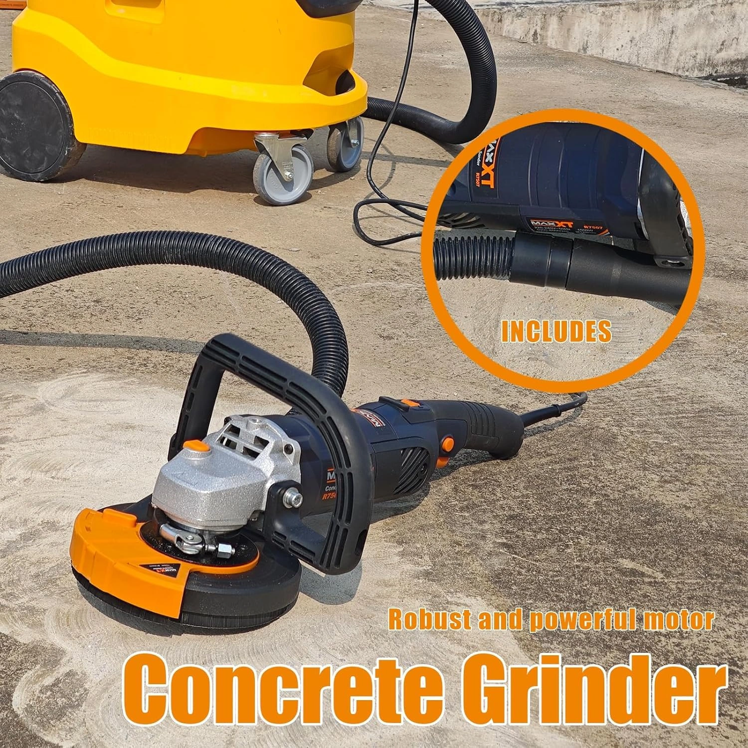 5 Inch Concrete Surfacing Grinder, 1500W 14A Motor, 7 Adjustable Speed Angle Grinder Kit with Diamond Disc, Removable Guard[Unable ship on weekends, TK/TEMU only for pickup, only TX10643 warehouse supports GOFO] view 6