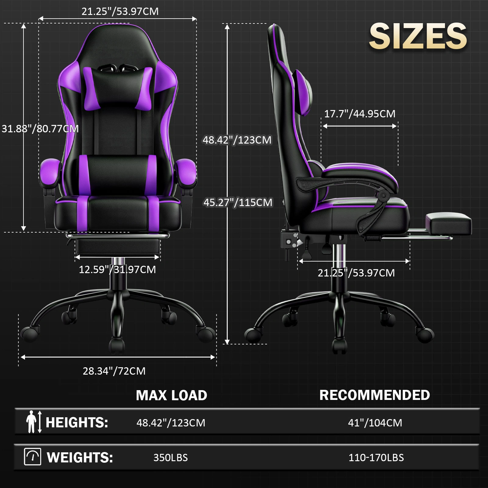 Gaming Chair with Footrest and Lumbar Support, Ergonomic Video Game Chair with Headrest, Height Adjustable Computer Desk Chair view 2