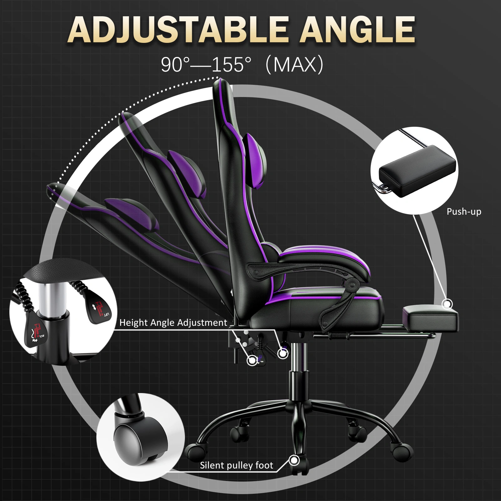 Gaming Chair with Footrest and Lumbar Support, Ergonomic Video Game Chair with Headrest, Height Adjustable Computer Desk Chair view 3