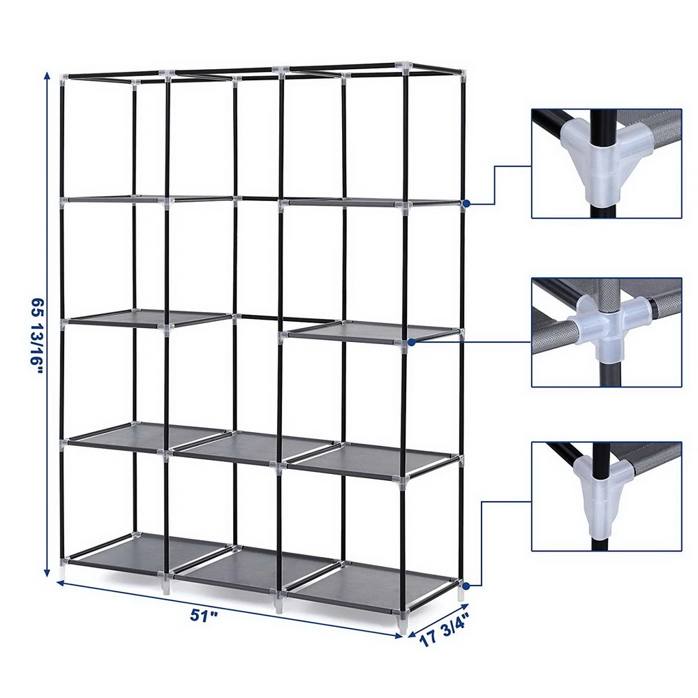 Portable Closet Organizer 67" Wardrobe with 10 Shelves, Quick & Easy Assembly, Extra Storage Space - Gray view 3