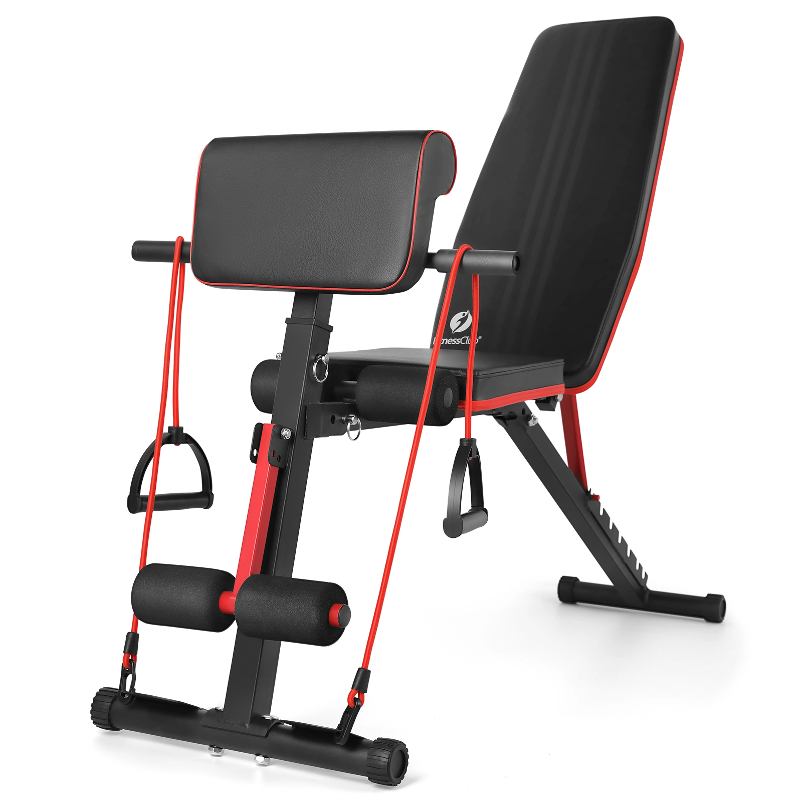 Adjustable Weight Bench with Back Cushion and Pull Rope