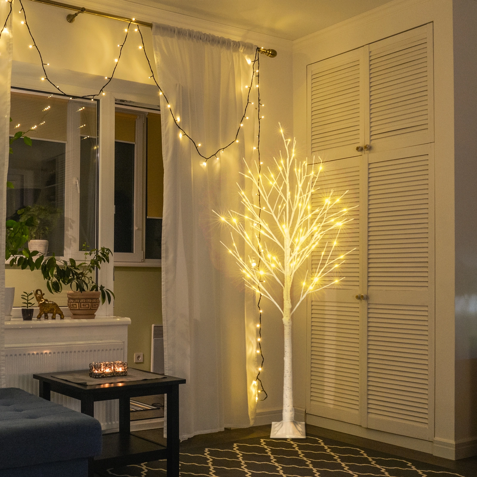 6FT Snowflake Christmas Tree Pre-Lit with 96 LED Lights, Flocked Artificial Holiday Tree for Indoor Outdoor Christmas Decor view 2