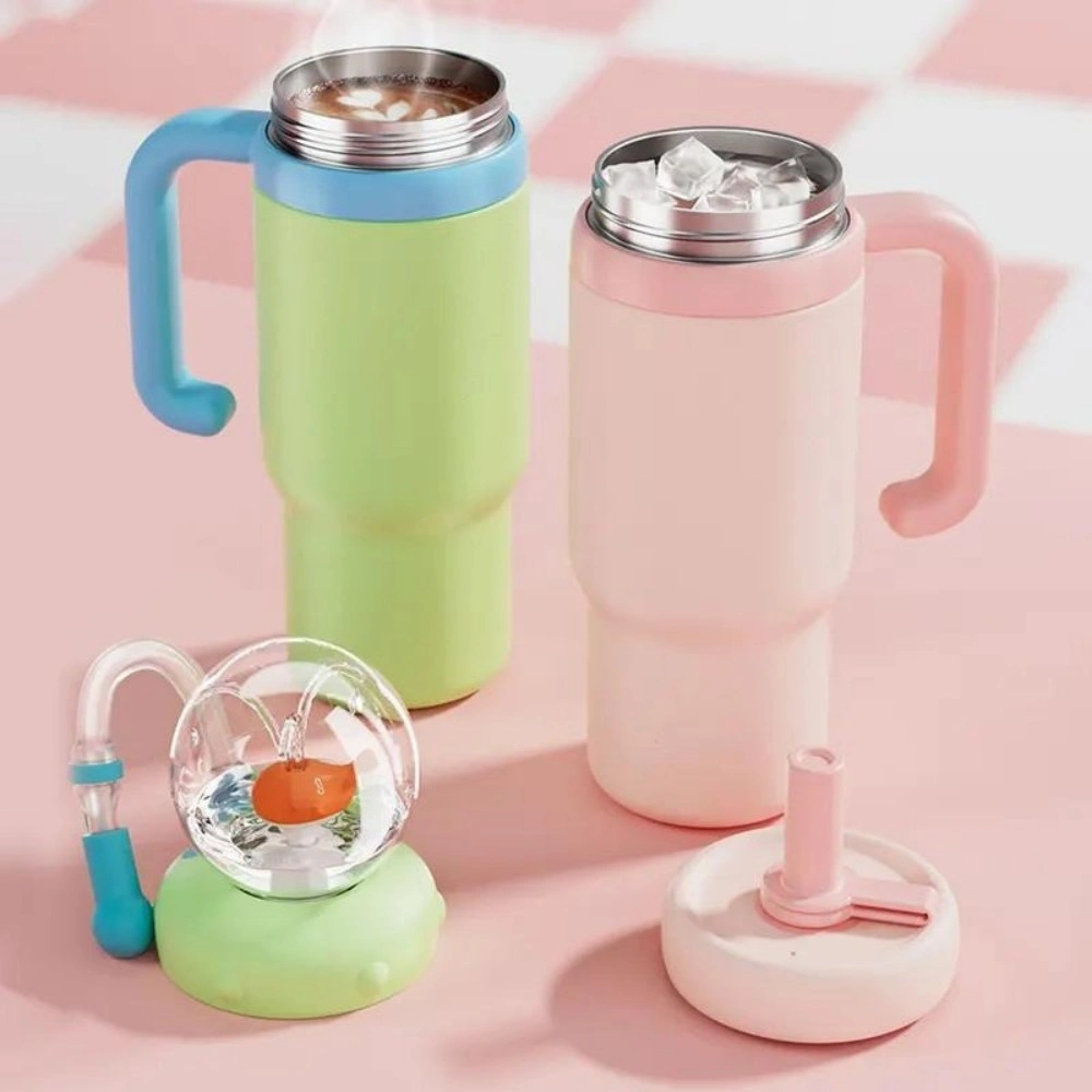 COMOBEBE 24oz Stainless Steel Whale Water Bottle with Handle, 2 Lids, Leakproof, Dishwasher Safe, Kids & Adults, Green view 2
