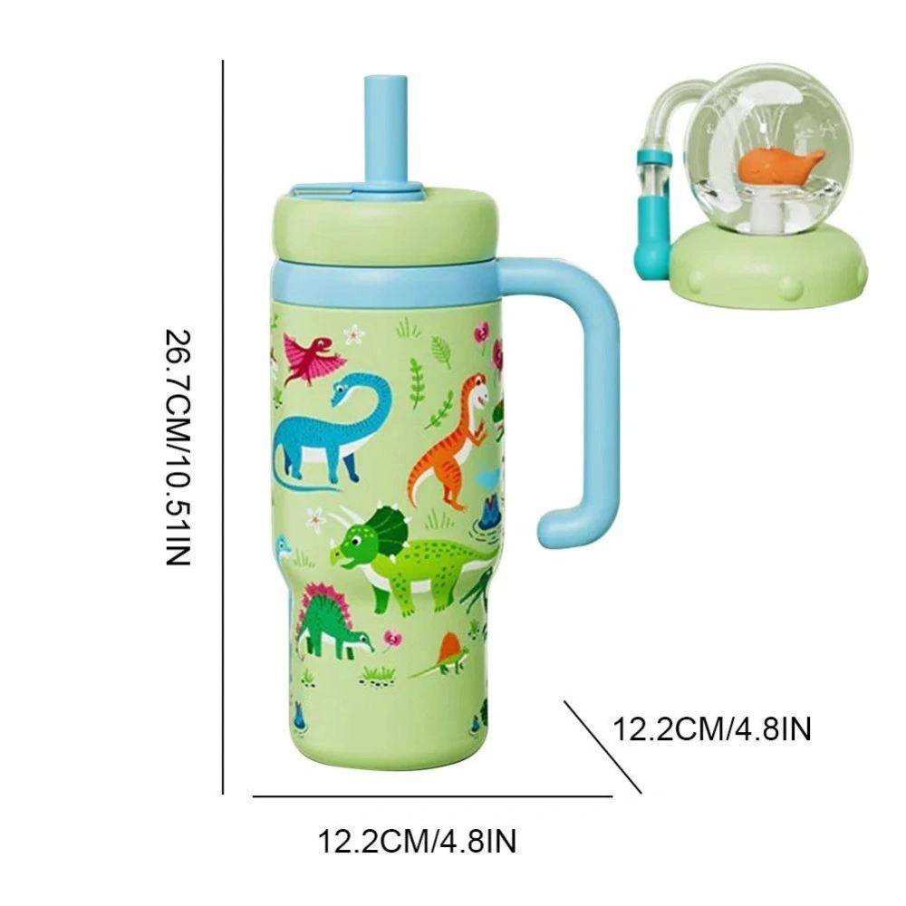 COMOBEBE 24oz Stainless Steel Whale Water Bottle with Handle, 2 Lids, Leakproof, Dishwasher Safe, Kids & Adults, Green view 3