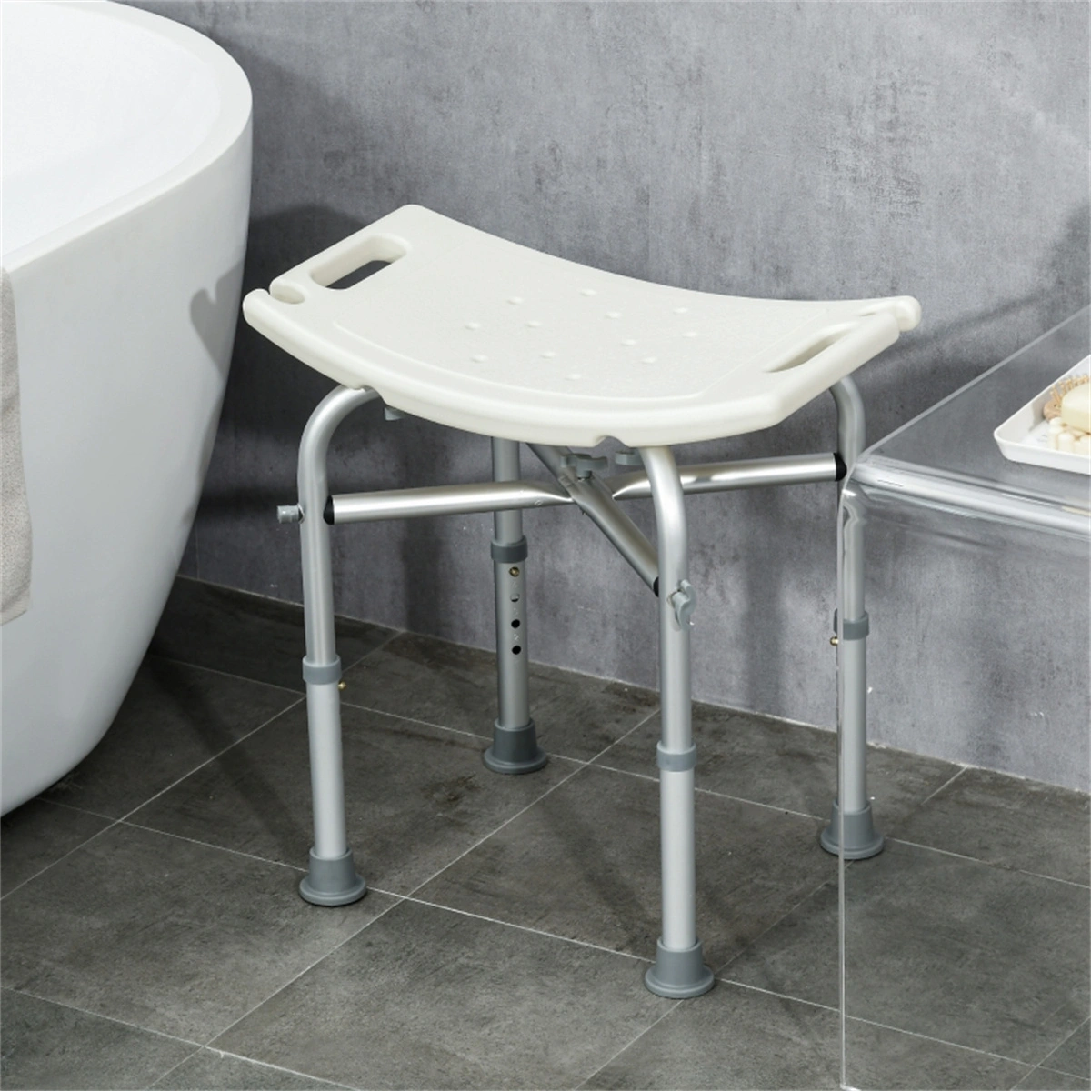 Shower Chair, 400 lb Bath Chair, Foldable Aluminum Bathtub Seat with Padded Arms, Non-Slip Rubber Feet, High Back Support for Bathroom Safety