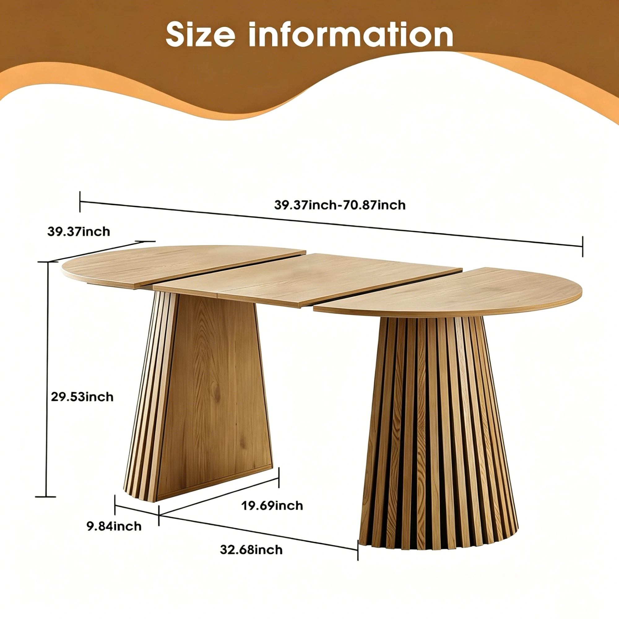 Wooden Dining Table Extendable Oval, Space Saving Multi-functional Coffee/Desk Table with Slatted Legs view 5