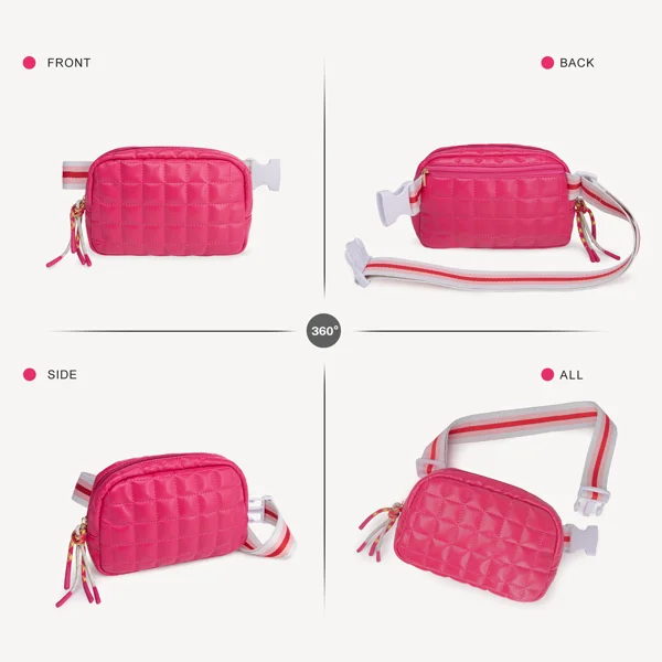 Puffer Bag Quilted Belt Bag Small Puffy Fanny Pack for Woman Running Traveling Hiking Workout Sports with Adjustable Strap-Rose view 2