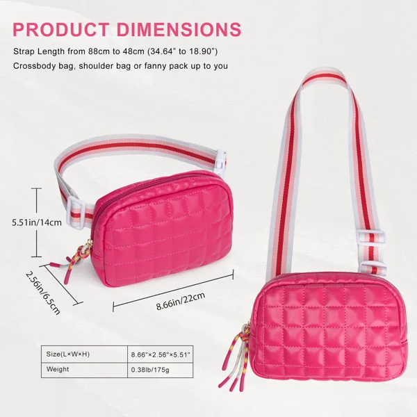 Puffer Bag Quilted Belt Bag Small Puffy Fanny Pack for Woman Running Traveling Hiking Workout Sports with Adjustable Strap-Rose view 3