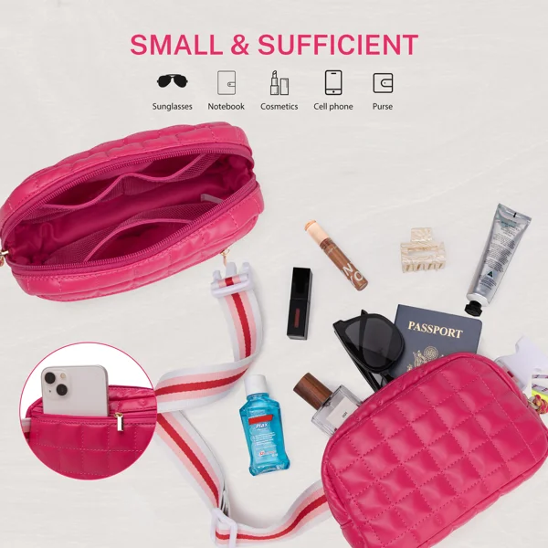 Puffer Bag Quilted Belt Bag Small Puffy Fanny Pack for Woman Running Traveling Hiking Workout Sports with Adjustable Strap-Rose view 4