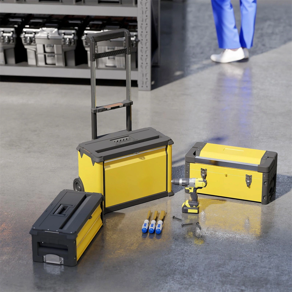 Heavy Duty Metal Tool Box with Locking Lid, Large Storage Organizer Chest for Garage, Workshop & Outdoor Use