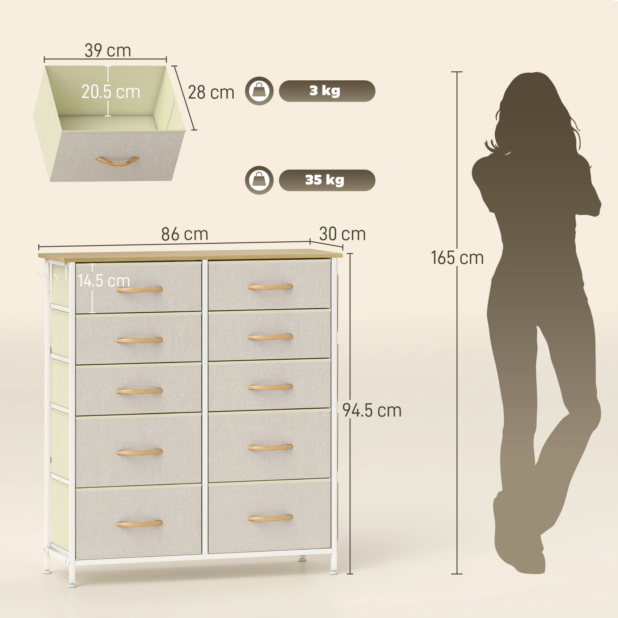 4-Drawer Wooden Storage Chest - Natural Oak Finish Bedroom Dresser with Wide Drawers, Solid Pine Wood Construction, Easy Assembly view 2