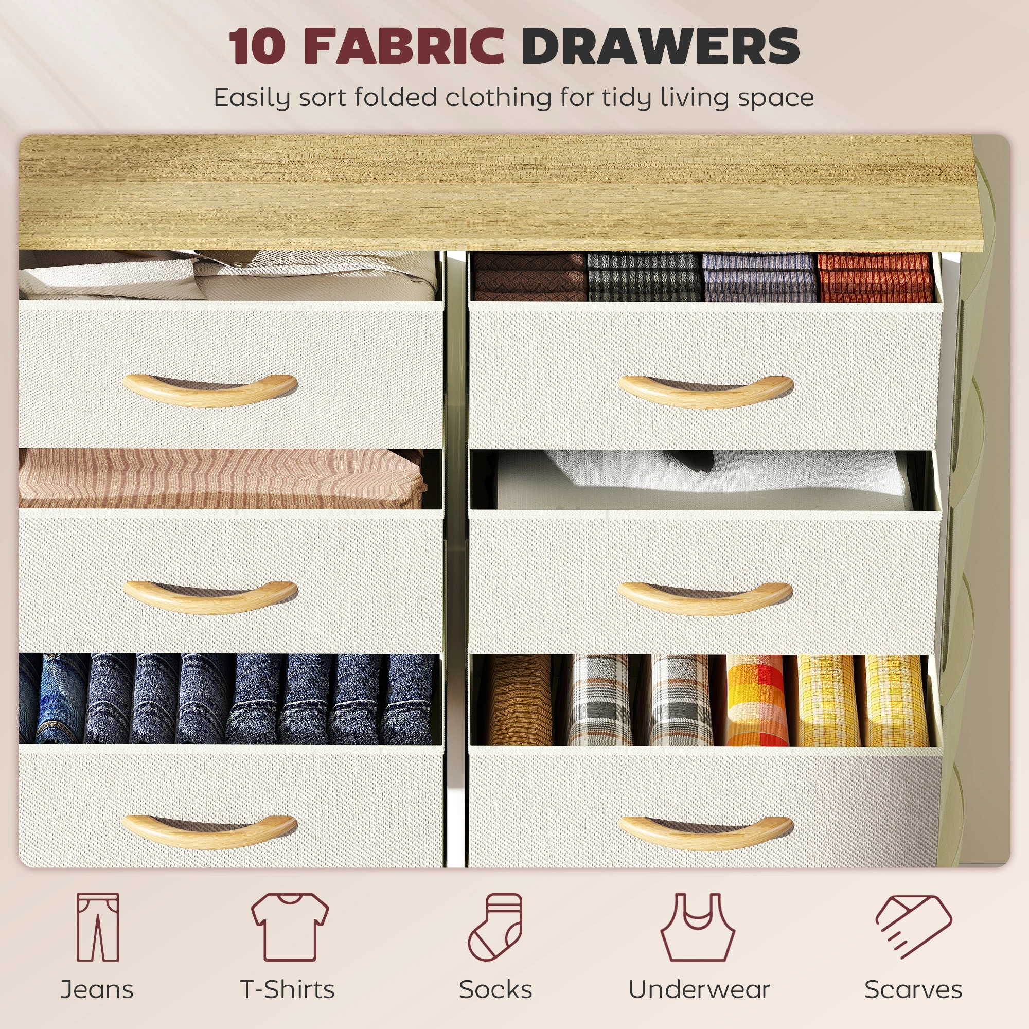 4-Drawer Wooden Storage Chest - Natural Oak Finish Bedroom Dresser with Wide Drawers, Solid Pine Wood Construction, Easy Assembly view 4