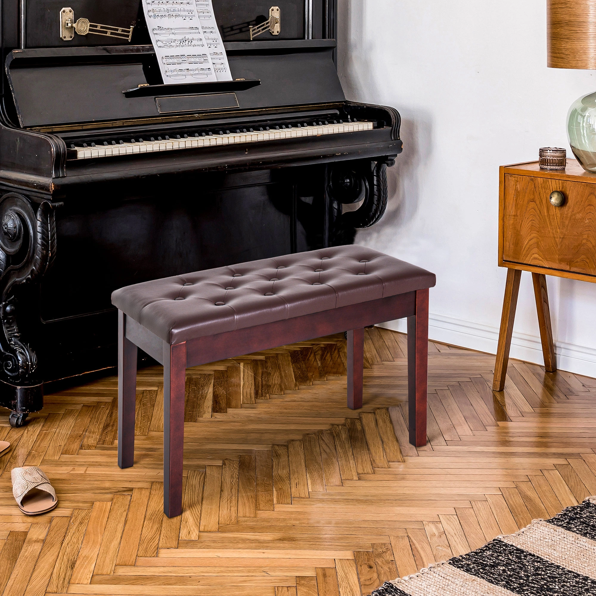 Upholstered Piano Bench Adjustable Height Piano Stool Soft Padded Seat for Adults Kids