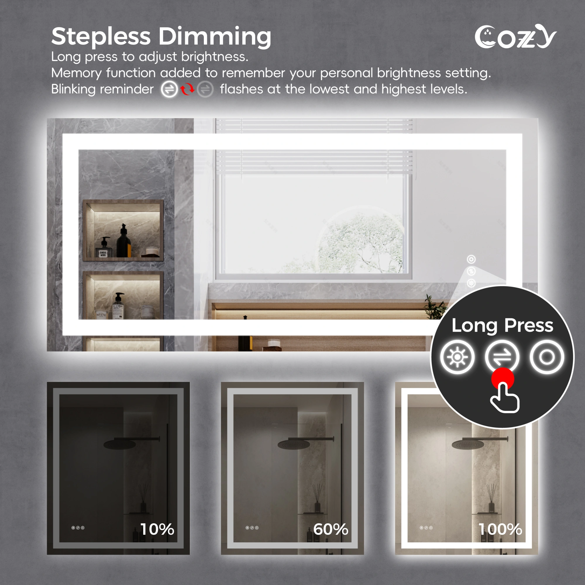 24"x32" LED Bathroom Mirror, Front-Lit and Back-Lit, 3 Color Tem Adjustable, Brightness Memory, Anti-fog LED Vanity Mirror[Unable ship on weekends, TK/TEMU only for pickup, only TX10643 warehouse supports GOFO] view 9