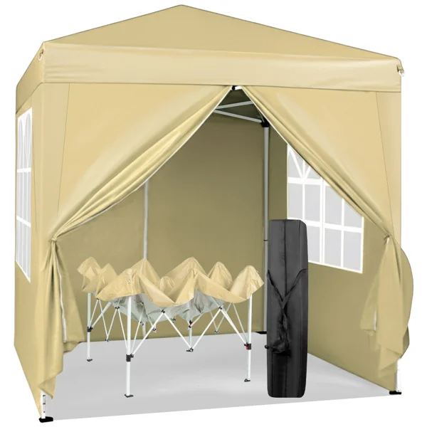 6.5X6.5FT Two Doors & Two Windows Practical Waterproof Right-Angle Folding Tent Khaki Color view 5