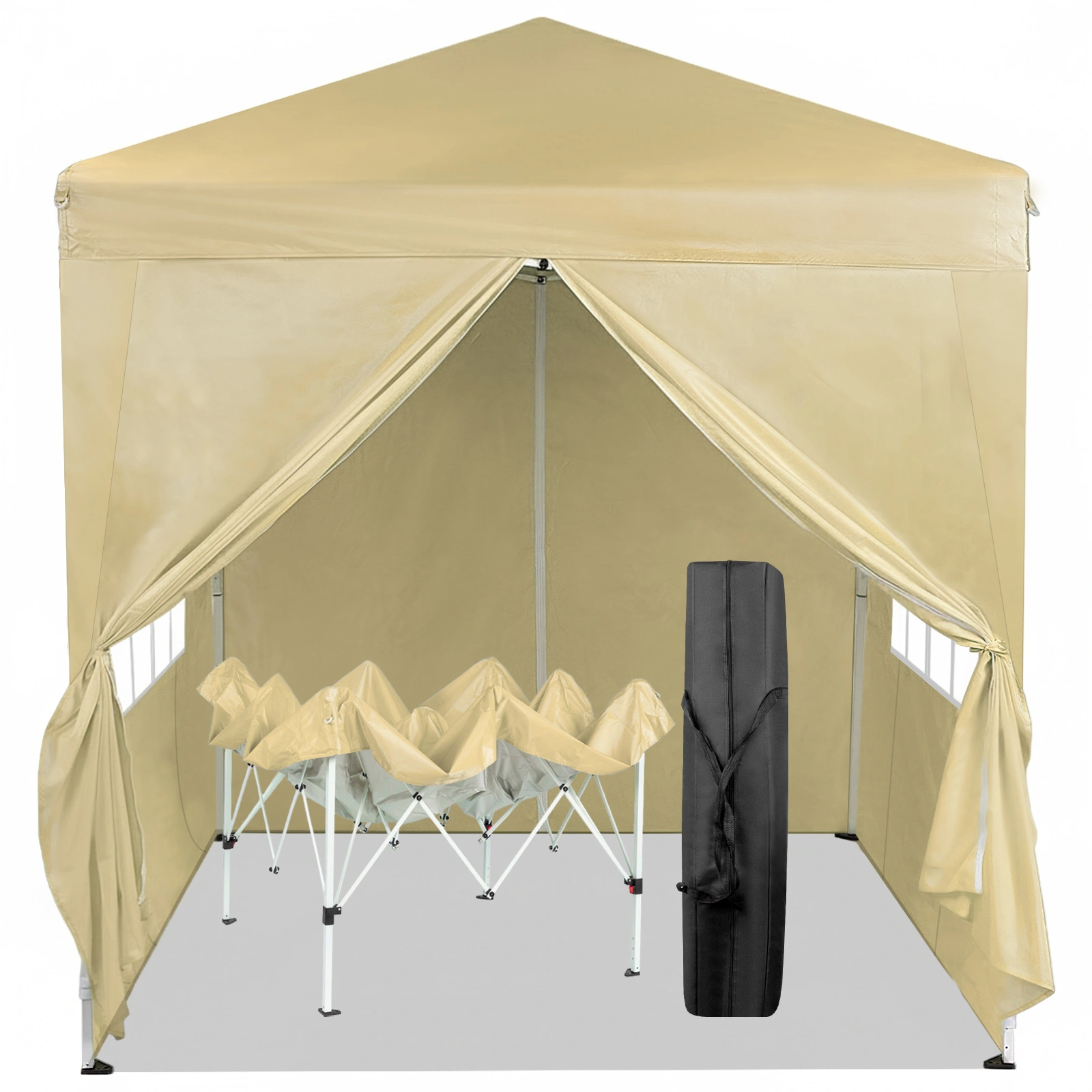 6.5X6.5FT Two Doors & Two Windows Practical Waterproof Right-Angle Folding Tent Khaki Color view 3