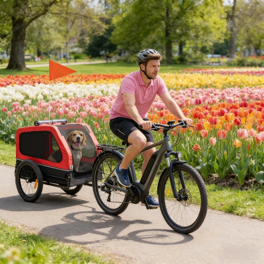 Pet Bike Trailer for Dogs & Cats, Foldable 2-in-1 Pet Bicycle Trailer with Removable Tent, Safety Strap, Weather Cover, Black