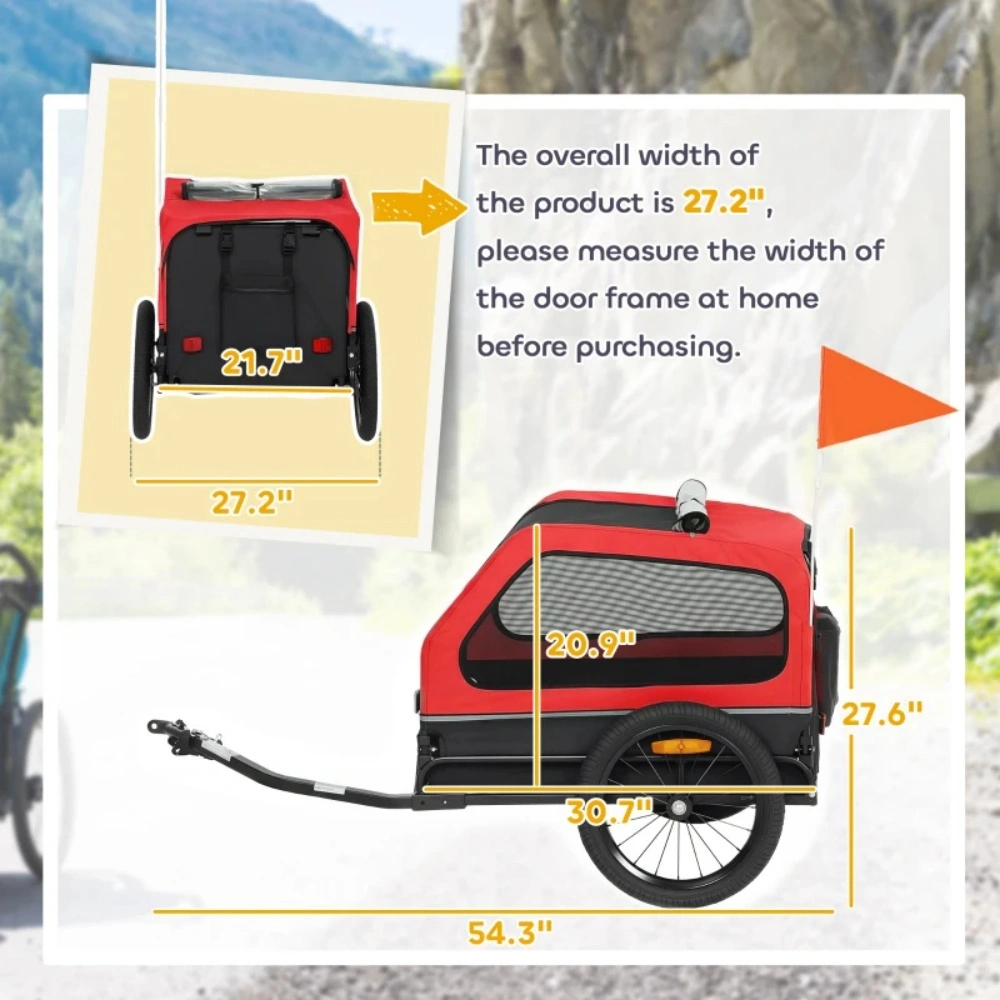 Pet Bike Trailer for Dogs & Cats, Foldable 2-in-1 Pet Bicycle Trailer with Removable Tent, Safety Strap, Weather Cover, Black view 4