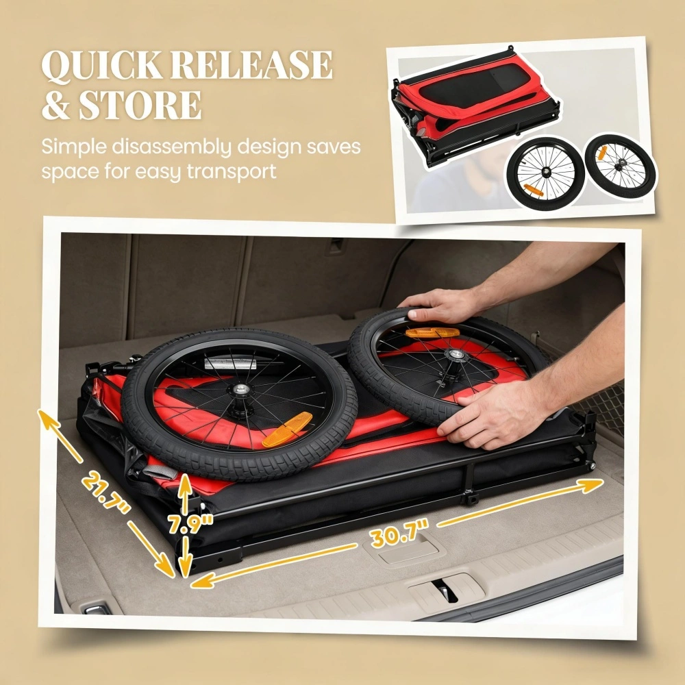 Pet Bike Trailer for Dogs & Cats, Foldable 2-in-1 Pet Bicycle Trailer with Removable Tent, Safety Strap, Weather Cover, Black view 5