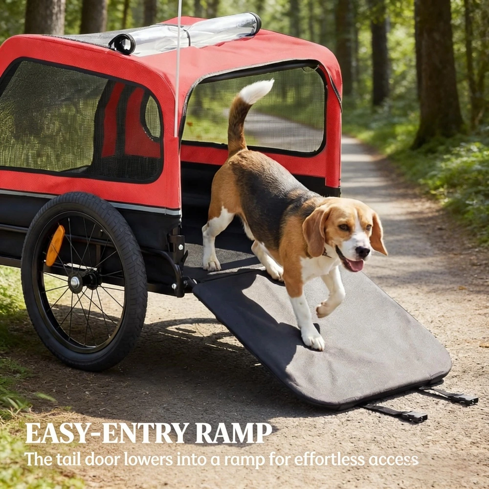 Pet Bike Trailer for Dogs & Cats, Foldable 2-in-1 Pet Bicycle Trailer with Removable Tent, Safety Strap, Weather Cover, Black view 6