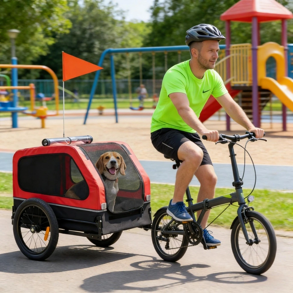Pet Bike Trailer for Dogs & Cats, Foldable 2-in-1 Pet Bicycle Trailer with Removable Tent, Safety Strap, Weather Cover, Black view 7
