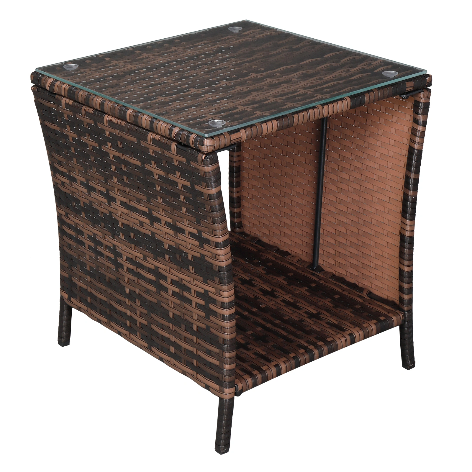 Glass Surface Brown Gradient Iron Frame Rattan Side Table view 21