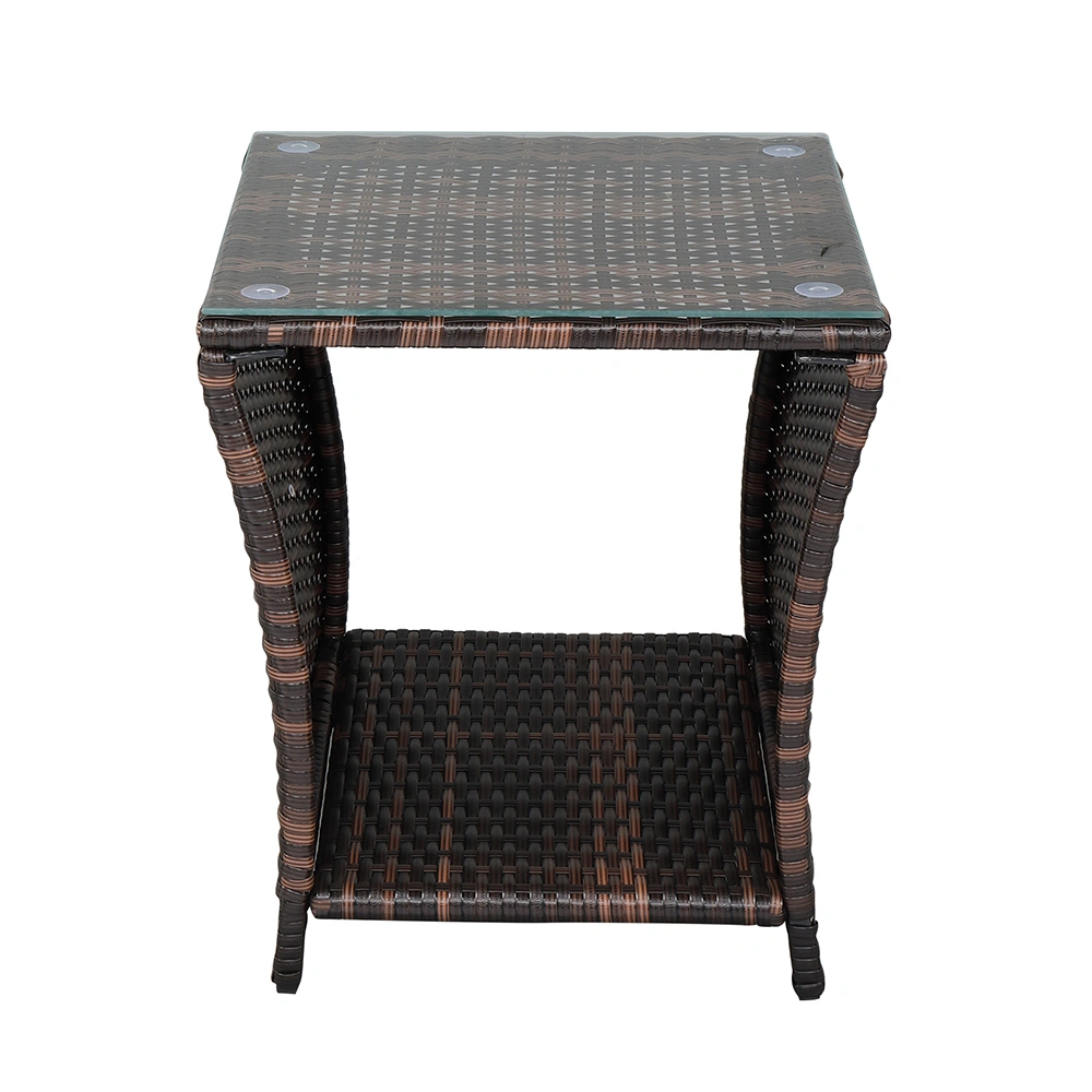 Glass Surface Brown Gradient Iron Frame Rattan Side Table view 3