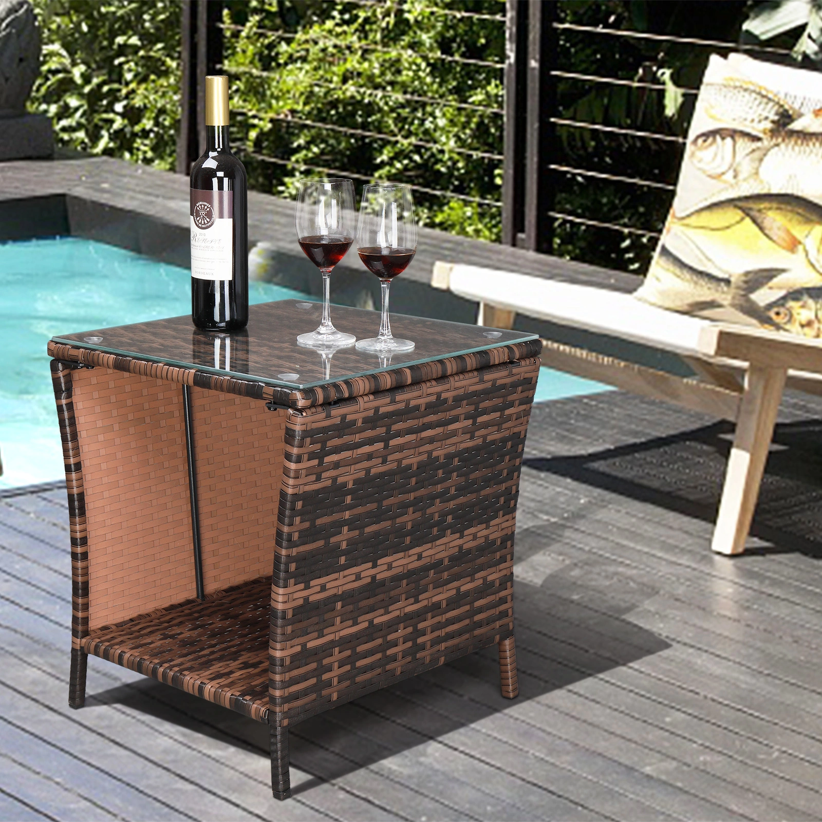 Glass Surface Brown Gradient Iron Frame Rattan Side Table view 34