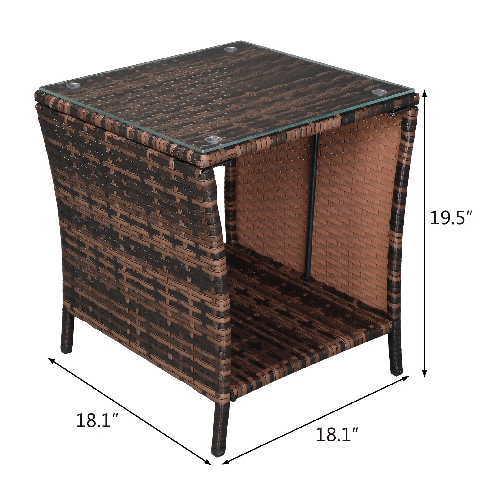 Glass Surface Brown Gradient Iron Frame Rattan Side Table view 39