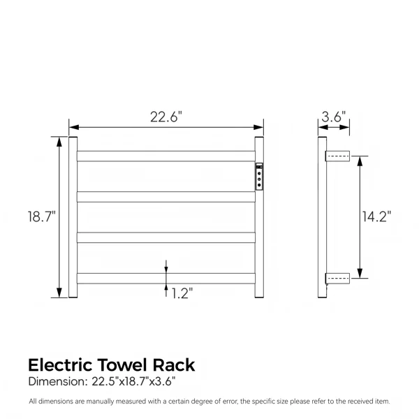 22.5" Brushed Nickel Heated Towel Rack for Bathroom,Wall Mounted with Intelligent Touch Screen Timer, 4-Bar Towel Warmer, 304 Stainless Steel Polished, Plug-in/Hard-Wired[Unable ship on weekends, TK/TEMU only for pickup, only TX10643 warehouse suppor view 3