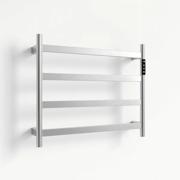 22.5" Brushed Nickel Heated Towel Rack for Bathroom,Wall Mounted with Intelligent Touch Screen Timer, 4-Bar Towel Warmer, 304 Stainless Steel Polished, Plug-in/Hard-Wired[Unable ship on weekends, TK/TEMU only for pickup, only TX10643 warehouse suppor view 5