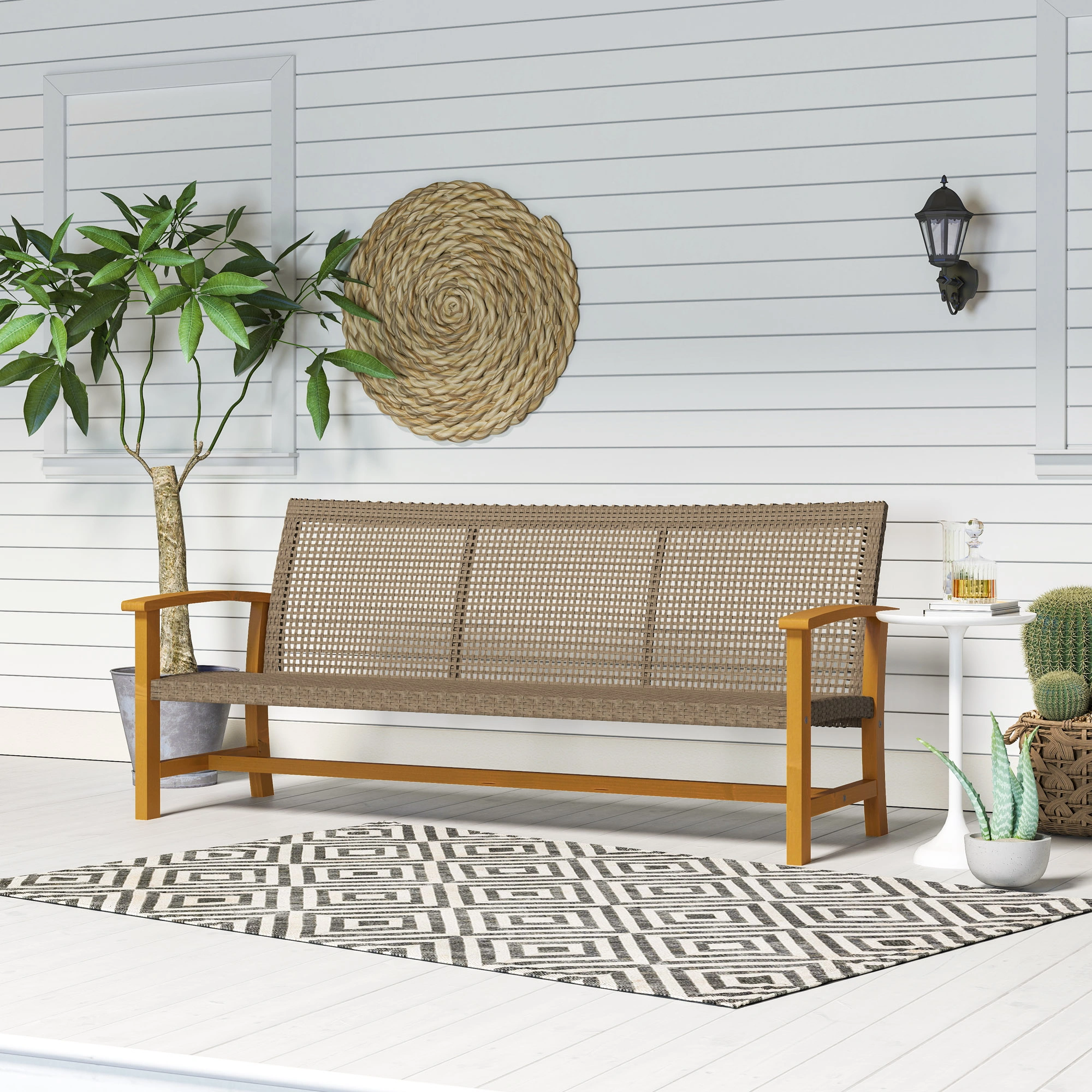 3-Seat Wicker Outdoor Sofa Set Patio Furniture Conversation Seating with Cushions Rattan Couch for Garden Backyard Deck view 4