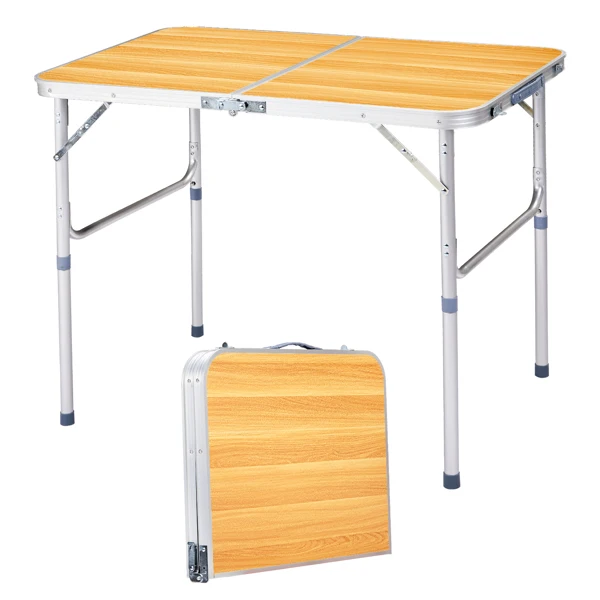 3ft Aluminum Alloy Folding Table wood grain color view 2