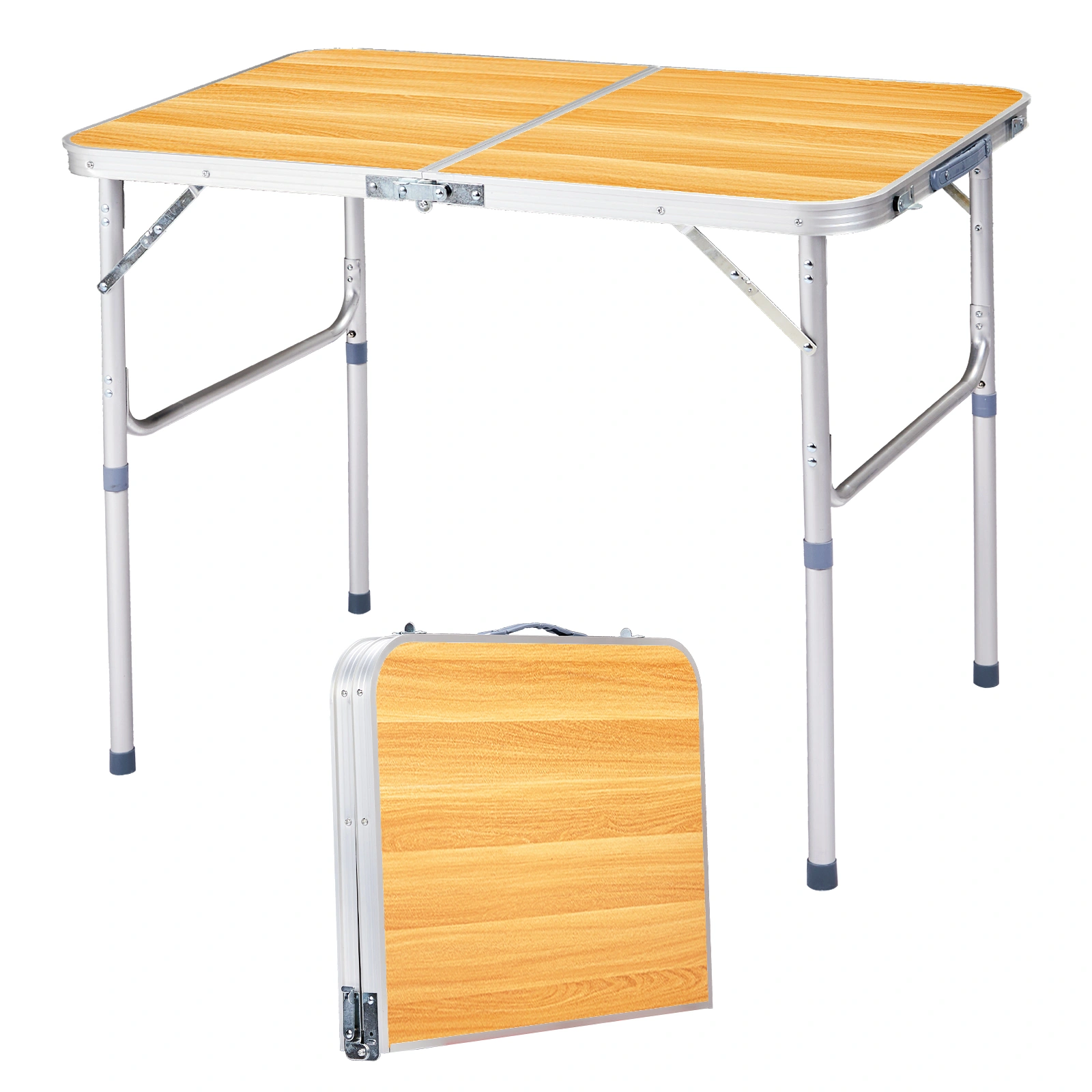 3ft Aluminum Alloy Folding Table wood grain color