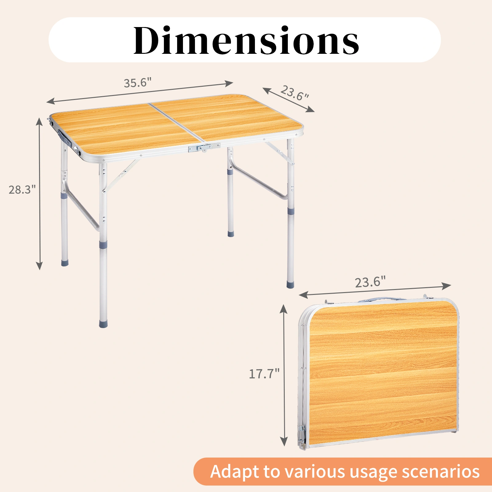 3ft Aluminum Alloy Folding Table wood grain color view 9